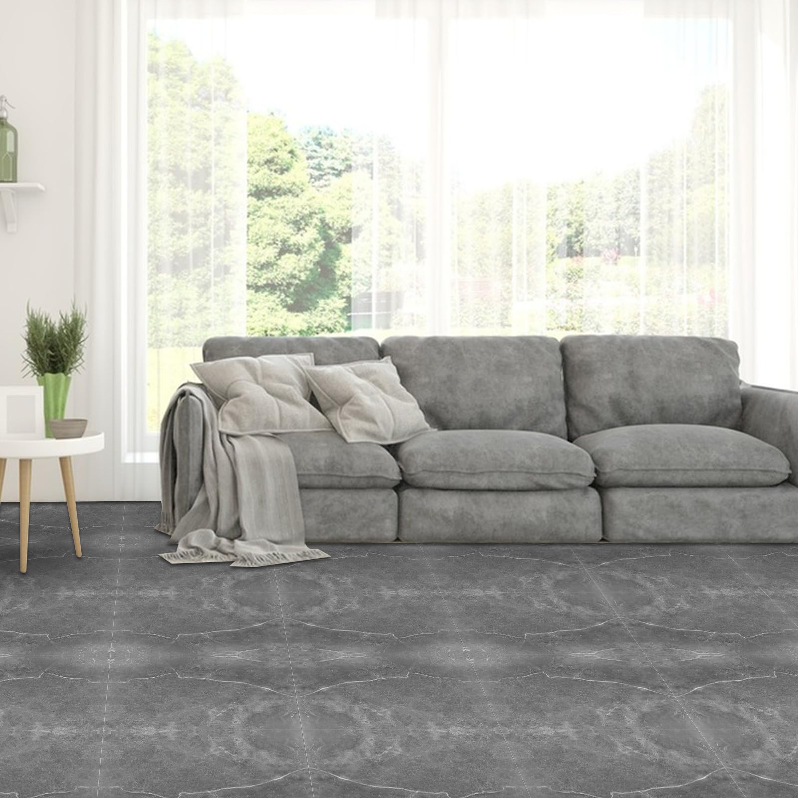 40 unidades de suelo de PVC autoadhesivo, 30 x 30 cm, suelo de vinilo autoadhesivo, antideslizante, vinilo con aspecto de madera, adhesivo para suelo, gris mármol, suelo de vinilo autoadhesivo