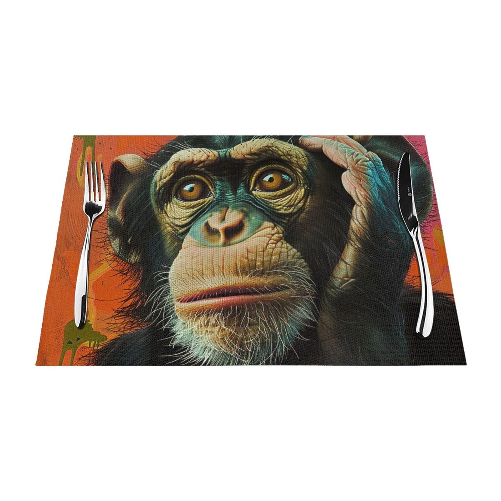 Monkey Printed PVC Placemat 1 PCS for Kitchen Dining Table Heat-resistand Washable Table Mats 18x12 in