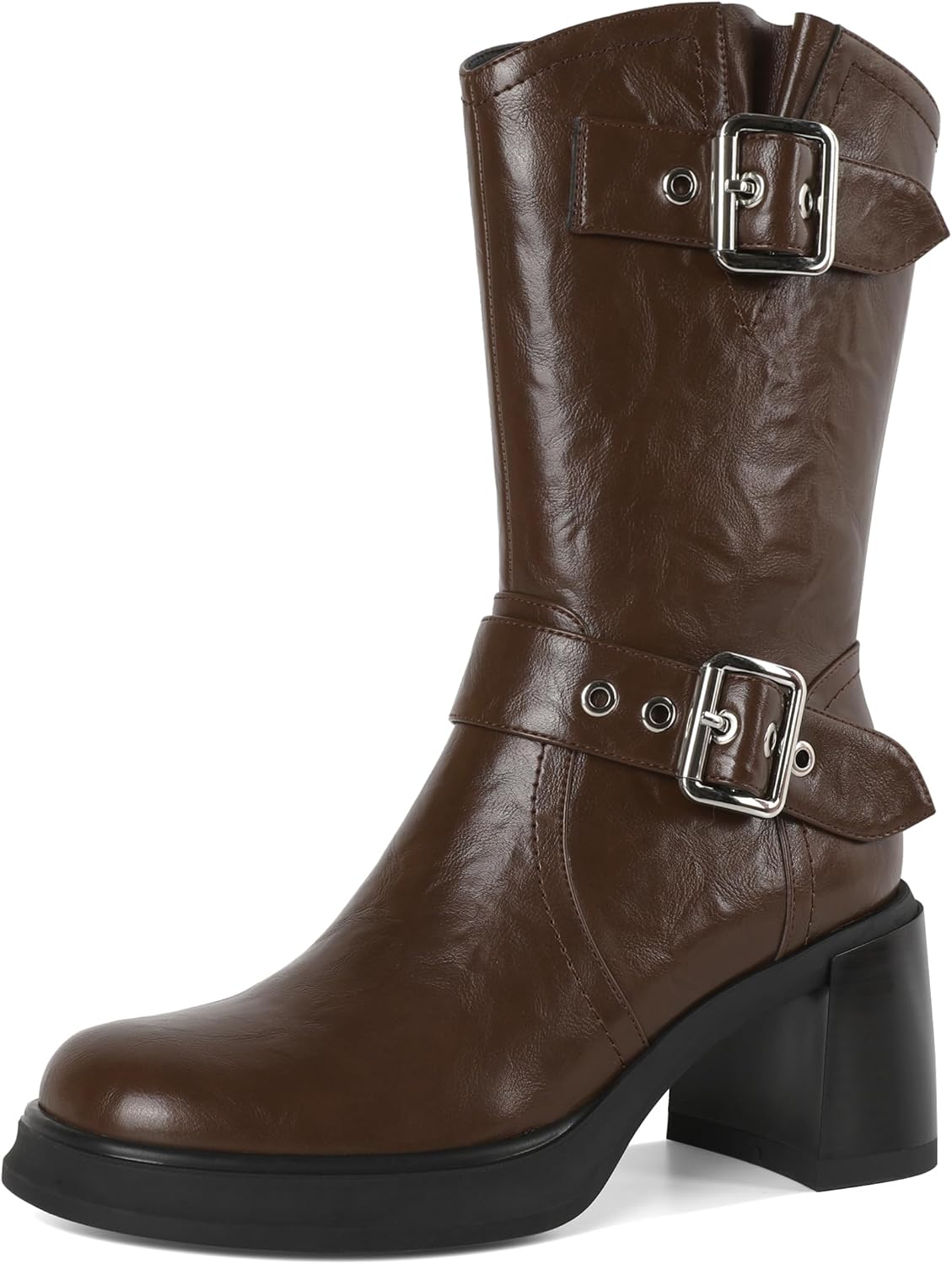 Eldof Women Mid Calf Boots - Platform Chunky Heel