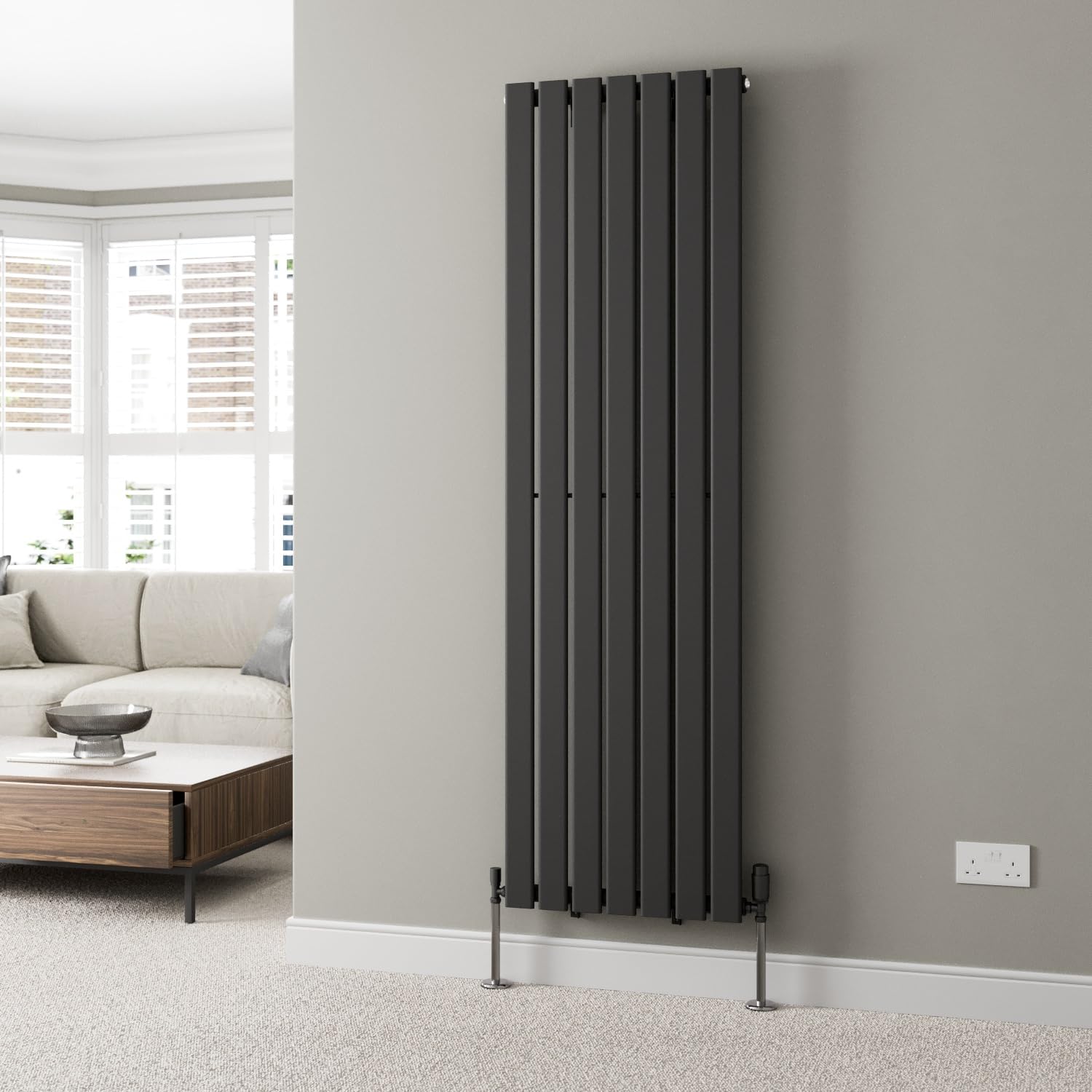 Duratherm Black Duratherm® 1800 X 528Mm Vertical Designer Radiator Single Column Flat Panel Modern Central Heating Panels Bathroom Radiators