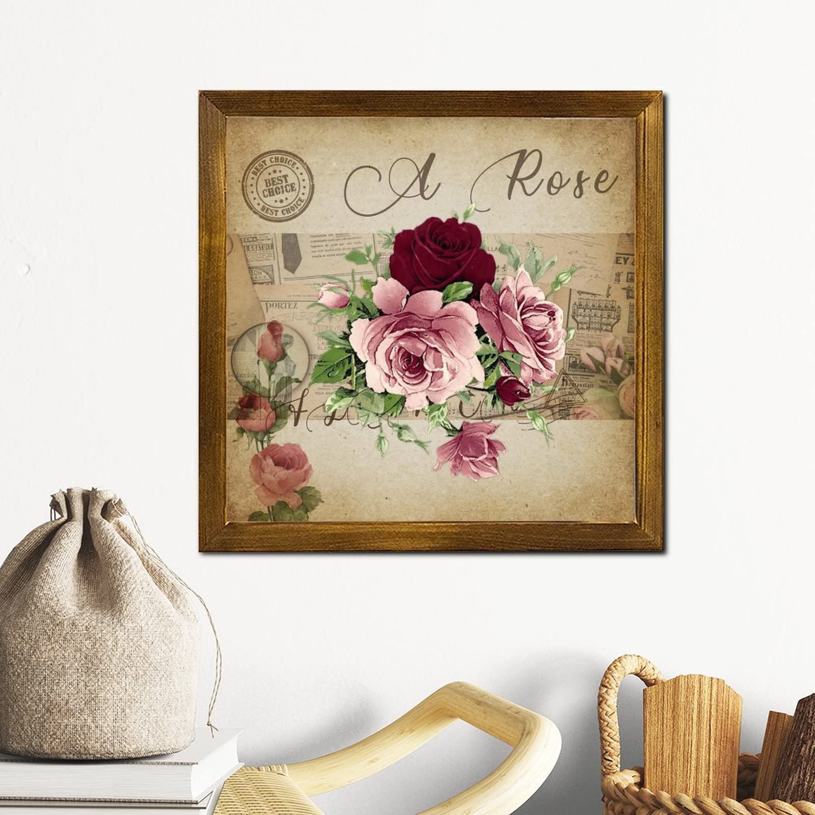 Amazon.com: Vintage French Rose Flower Wood Framed Sign Retro
