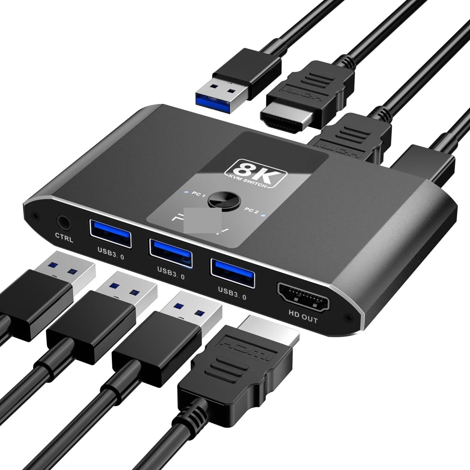 KVM Switches 2 Port 8K@60Hz 2 Computers 1 Monitor Share Keyboard Mouse Printer, Button Switch Desktop Remote Control-image-49