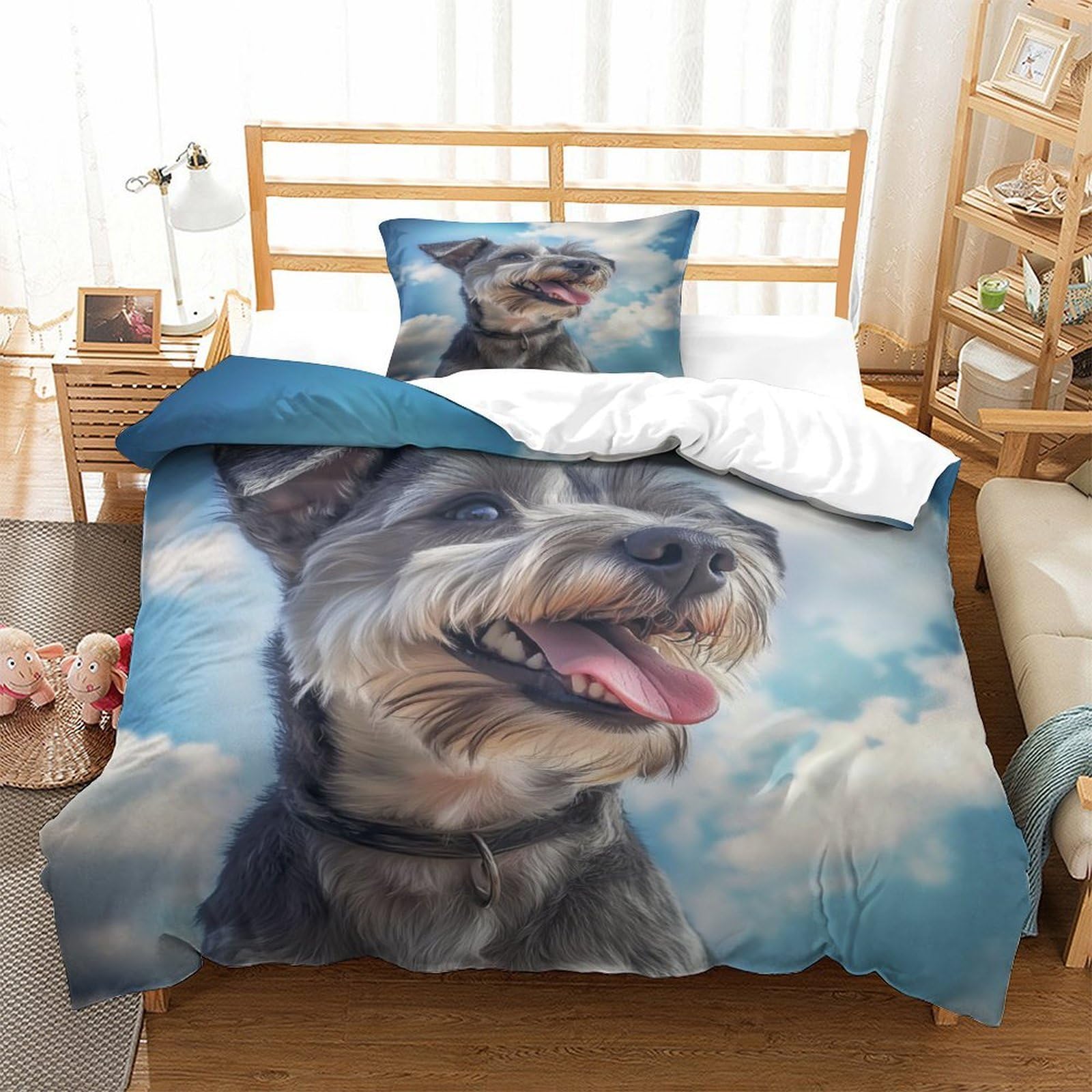 YYVKPMLXC 3D Schnauzer Dog Printed Duvet Cover Set,Adorable Pet Bedding Set Soft Microfiber Quilt Covers 2 Piece, Comforter Cover with Zipper Closure for Girls Boys Bedroom Single（135x200cm）
