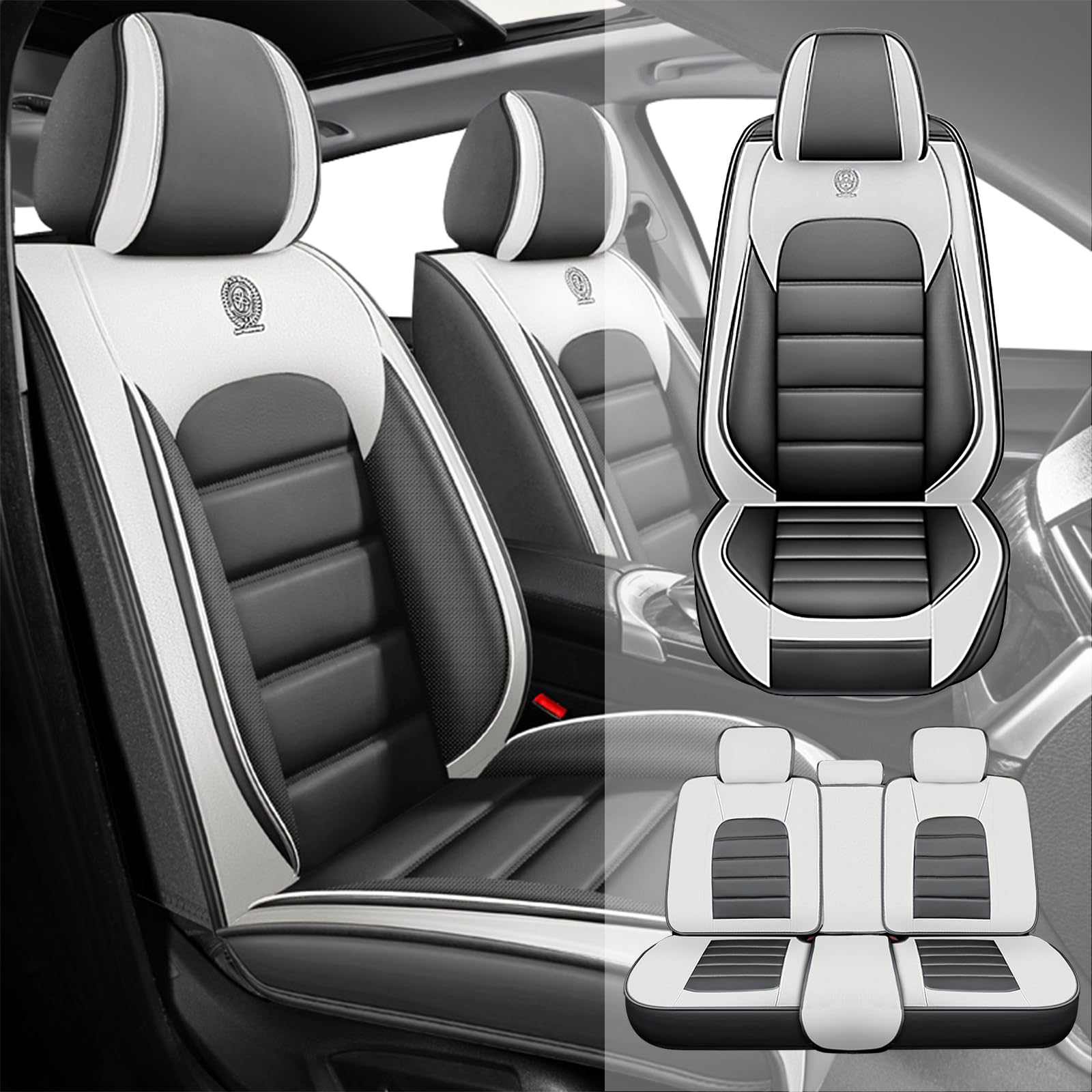 Fit for 95% of Cars SUVs Seat Covers,Car Seat Cover Protector,Waterproof Front &amp; Rear Car Seat Covers(Standard-Gray&amp;White)