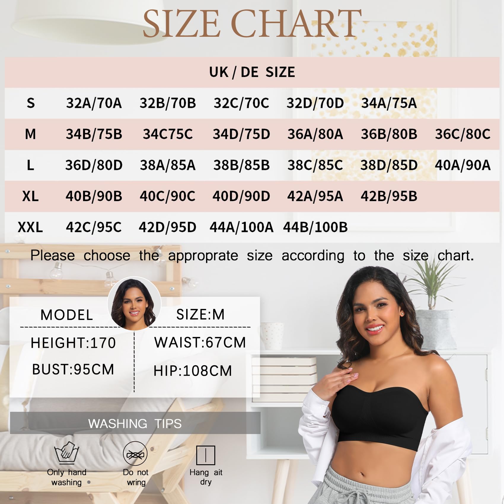 ONEW Nahtlos Bandeau BH Damen Trägerloser Bustier Top ohne Bügel Schulterfrei Bra Tube Top mit Transparenten Trägern