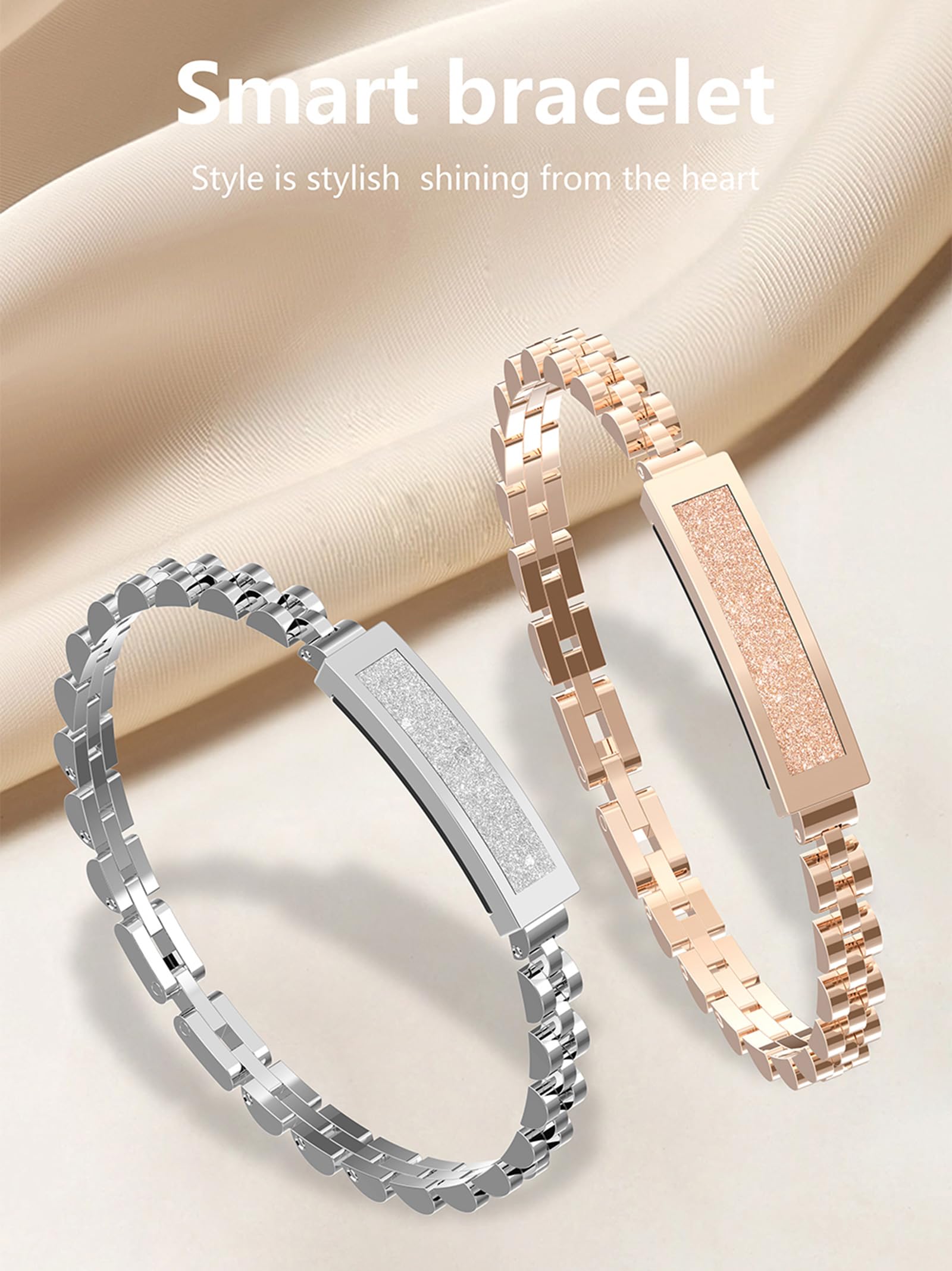 findtime Pulsera inteligente para mujer sin pantalla, podómetro, pulsera para mujer, joyas de oro rosa, plata, estrecha, monitor de frecuencia cardíaca, monitor de sueño, SpO2, pulsera de fitness con