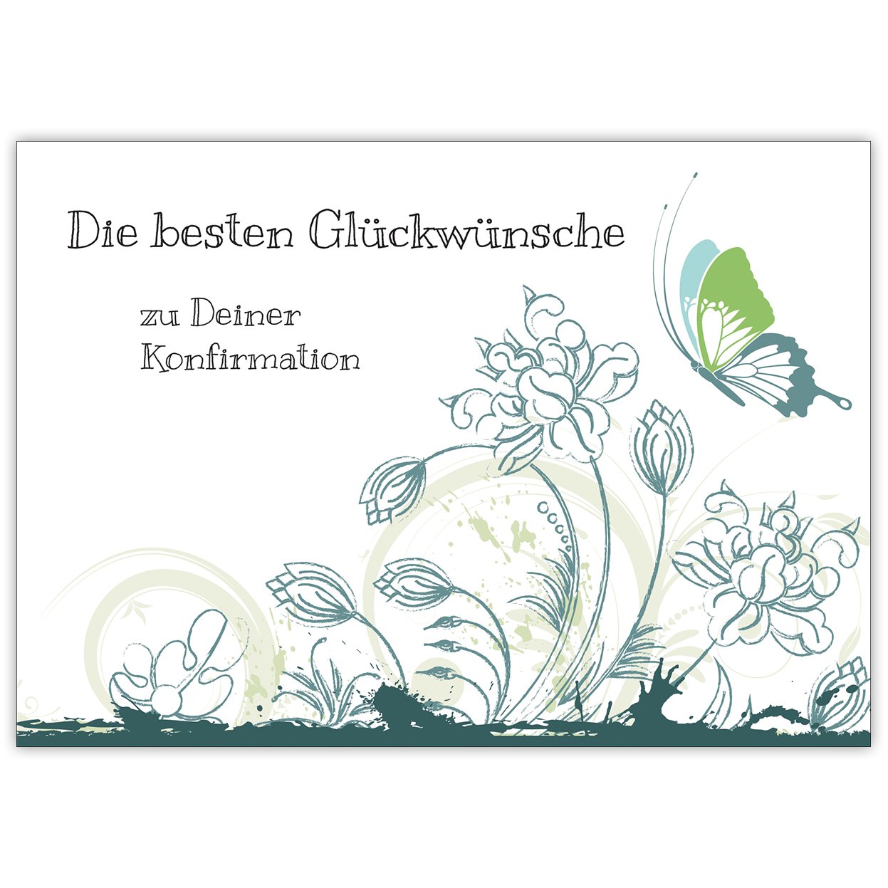 Glückwunschkarte Zur Konfirmation – Vintage Rosen Mit Schmetterlingen, DIN A6 Mit Umschlag, In Deutschland Gedruckt