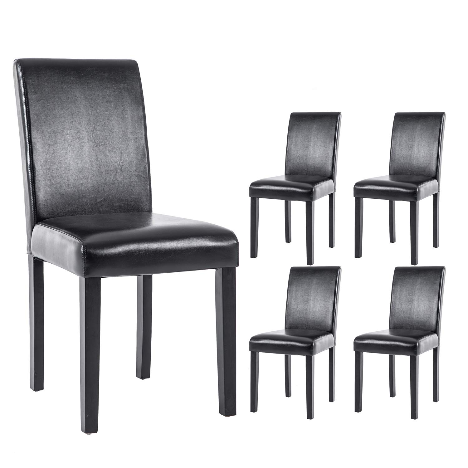 DAGONHIL Dining Chairs Set of 4 PU Leather Dining Room Chairs,Armless Upholstered Kitchen Chair with Black Solid Wood Legs, Black