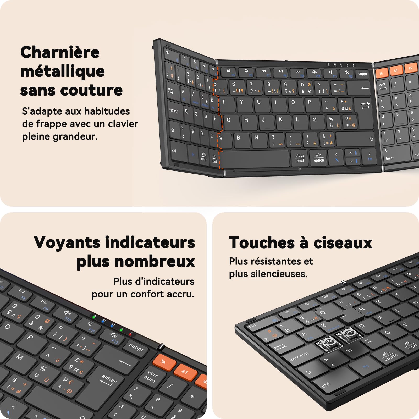 MEETION Clavier et Souris Pliables, sans Fil, Bluetooth | Ensemble rechargeable pleine taille, idéal pour les voyages d'affaires, compatible Windows, Mac, iOS et Android