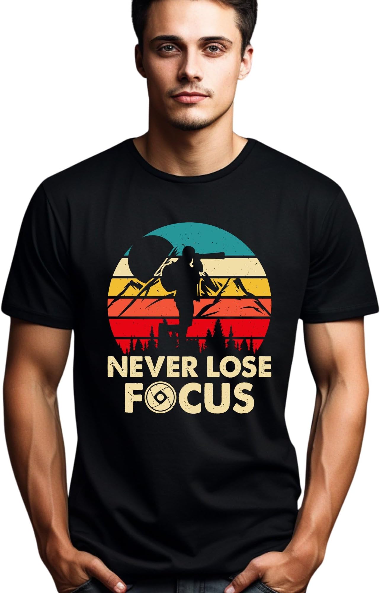Seek Buy LoveAdventure Hiking T-Shirt, Never Lose Focus Photography Tee, Mountain Landscape Casual Top