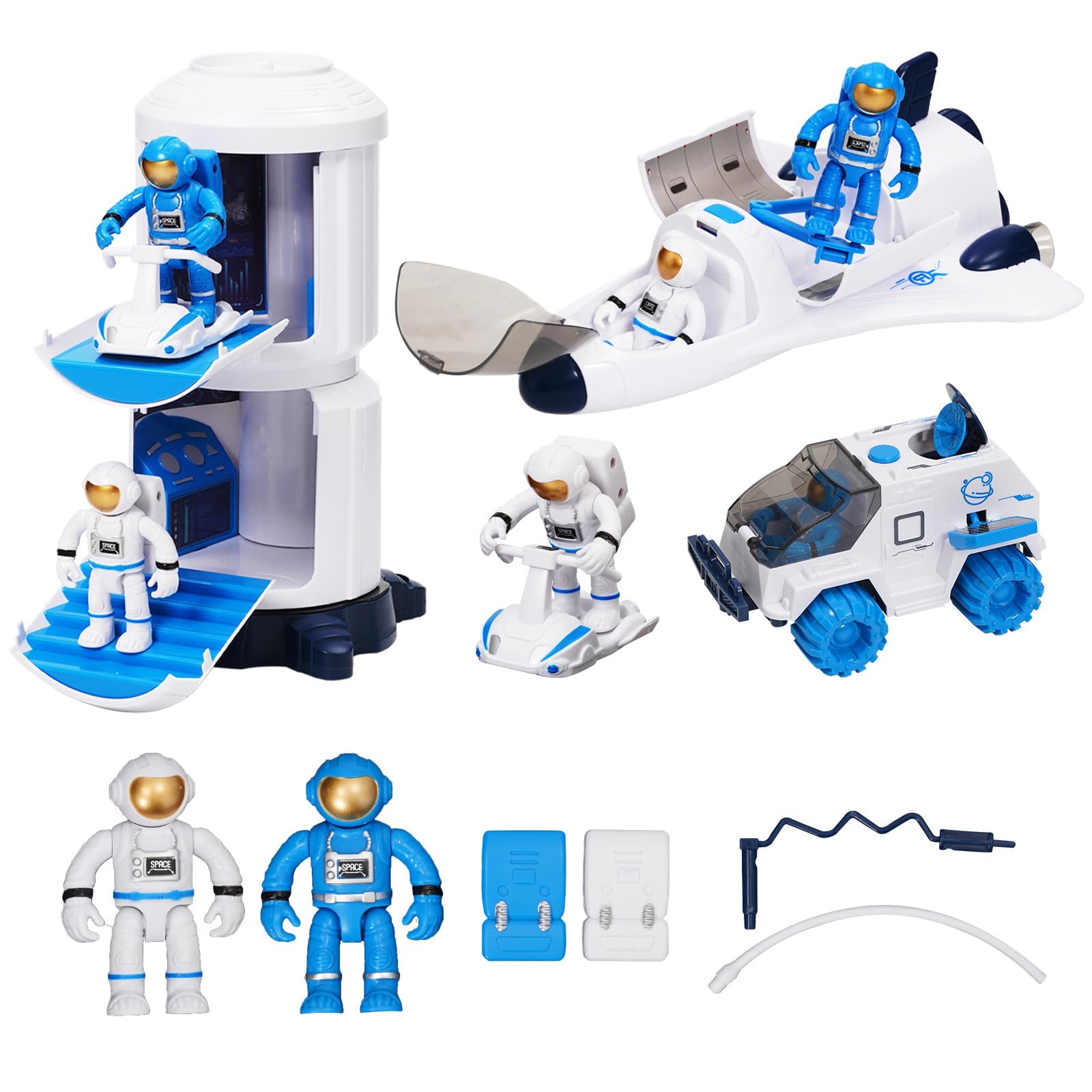 YULEYU Spaceship Toy Set for Boys Girls, Space Shuttle Toys with Lights & Sound, including 2 Astronauts Figure, 1 Rotating Space Station, 1 Space Rover, Astro Venture Space Playset 10 Pcs