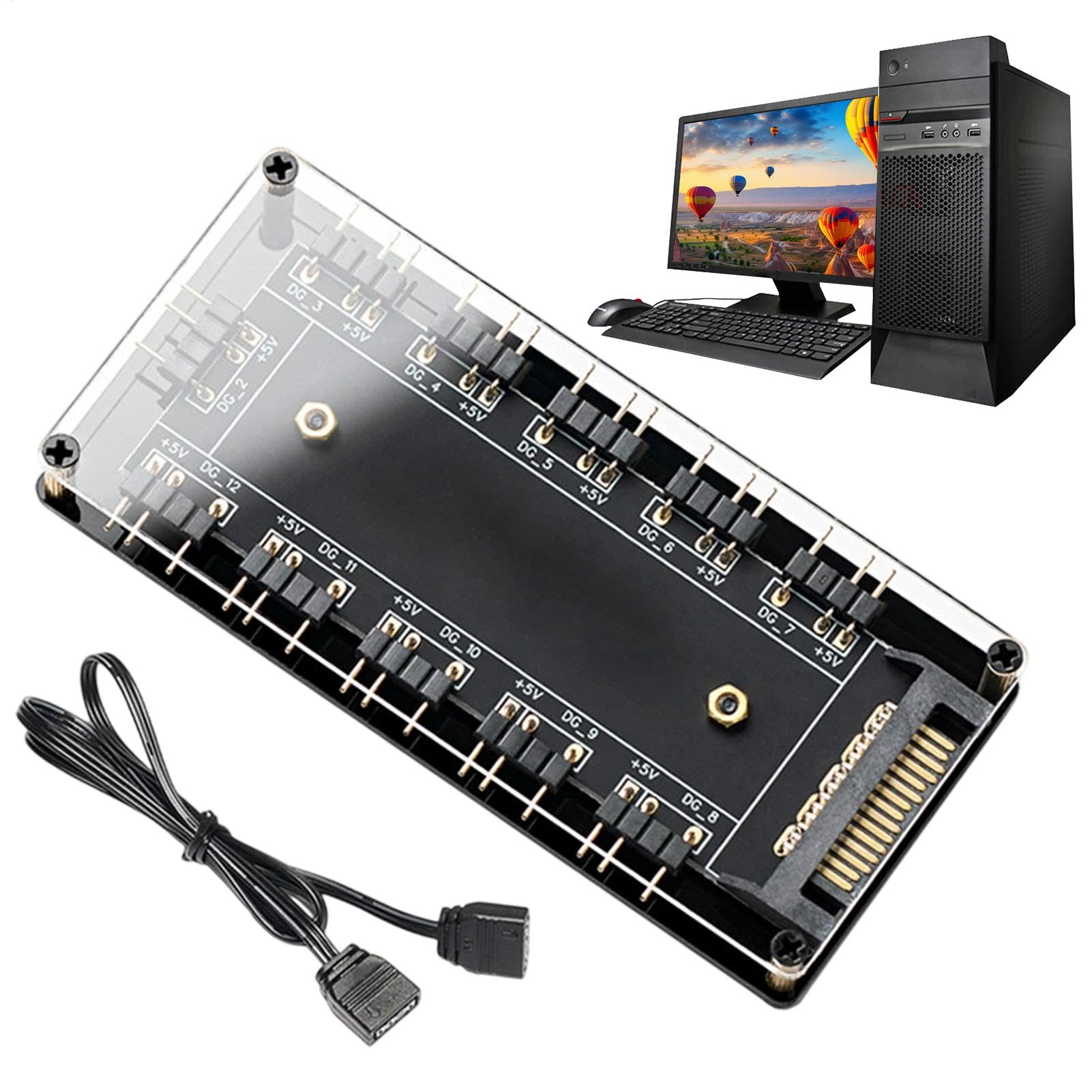 Hub de ventilador de ordenador, controlador de luz para chasis de juego, ARGB PC Case Hub, concentrador de ventilador de ordenador de juego, controlador de tira de luz LED, concentrador 10 en 1