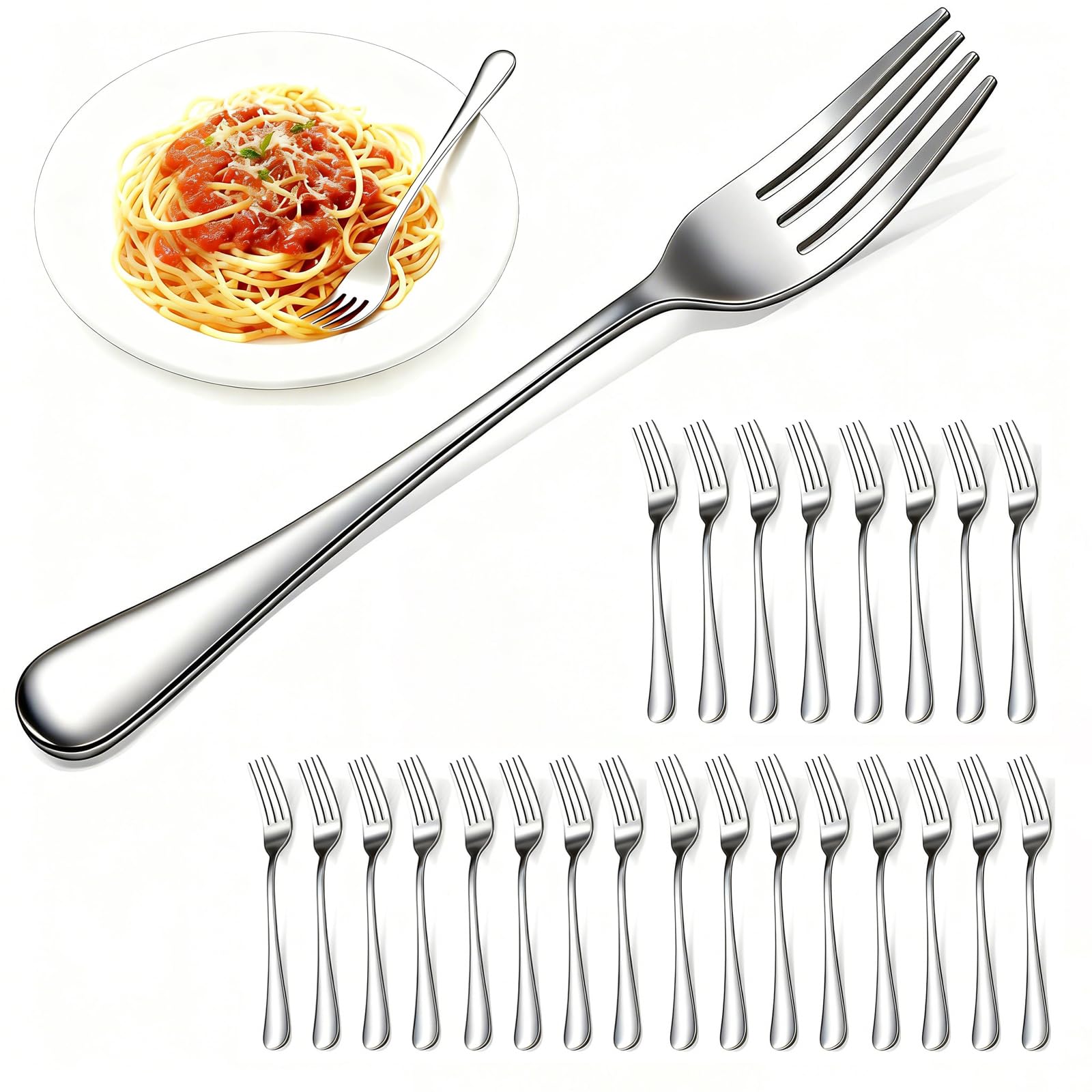 Forks Set of 24 Piece 8 inch (20.3 cm), Stainless Steel Cutlery Forks, Mirror Finish Metal Forks for Home & Restaurant, Dishwasher Safe