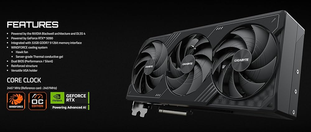 グラフィックボード・グラボ・ビデオカード GEFORCE RTX5090 GIGABYTE WINDFORCE OC32G Amazon | Gigabyte GeForce RTX 5090 WINDFORCE OC 32G