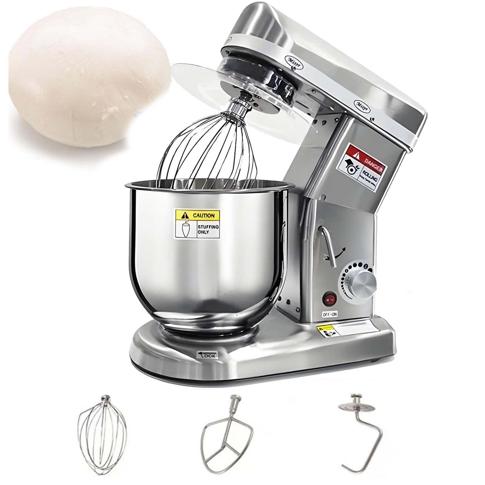 Komercyjny mikser stojący, wielofunkcyjny blender do pizzy 5 l/7 l/10 l, 3-biegowy elektryczny mikser kuchenny z miską, mikser do pizzy, mikser do pieczenia pizzy, mikser do ciasta Silver-7L