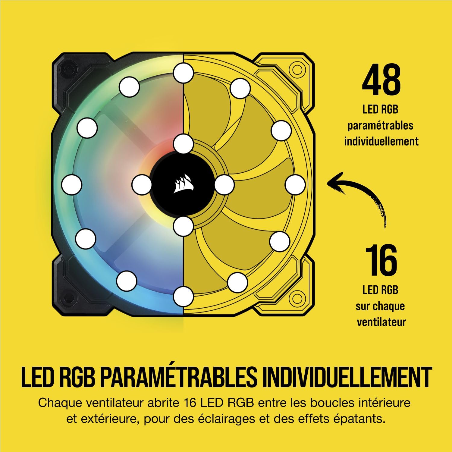Corsair LL120 RGB, Ventilateur de Boitier Dual Light Loop RGB LED PWM 120mm avec Lighting Node et Hub (Triple Pack)
