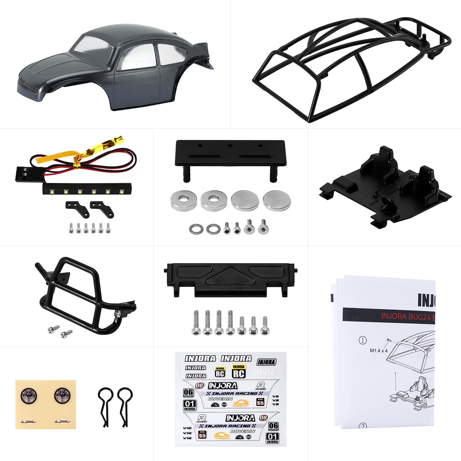 INJORA BUG24 Body with Roll Cage for 1/24 Axial SCX24 C10 JLU Bronco Base Camp - Image 2