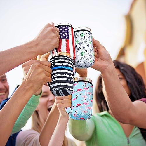 Miniatura 3 de Funda aislante de neopreno para taza de café helado, 12 piezas, con asa (22-24 onzas, estilo elegante)