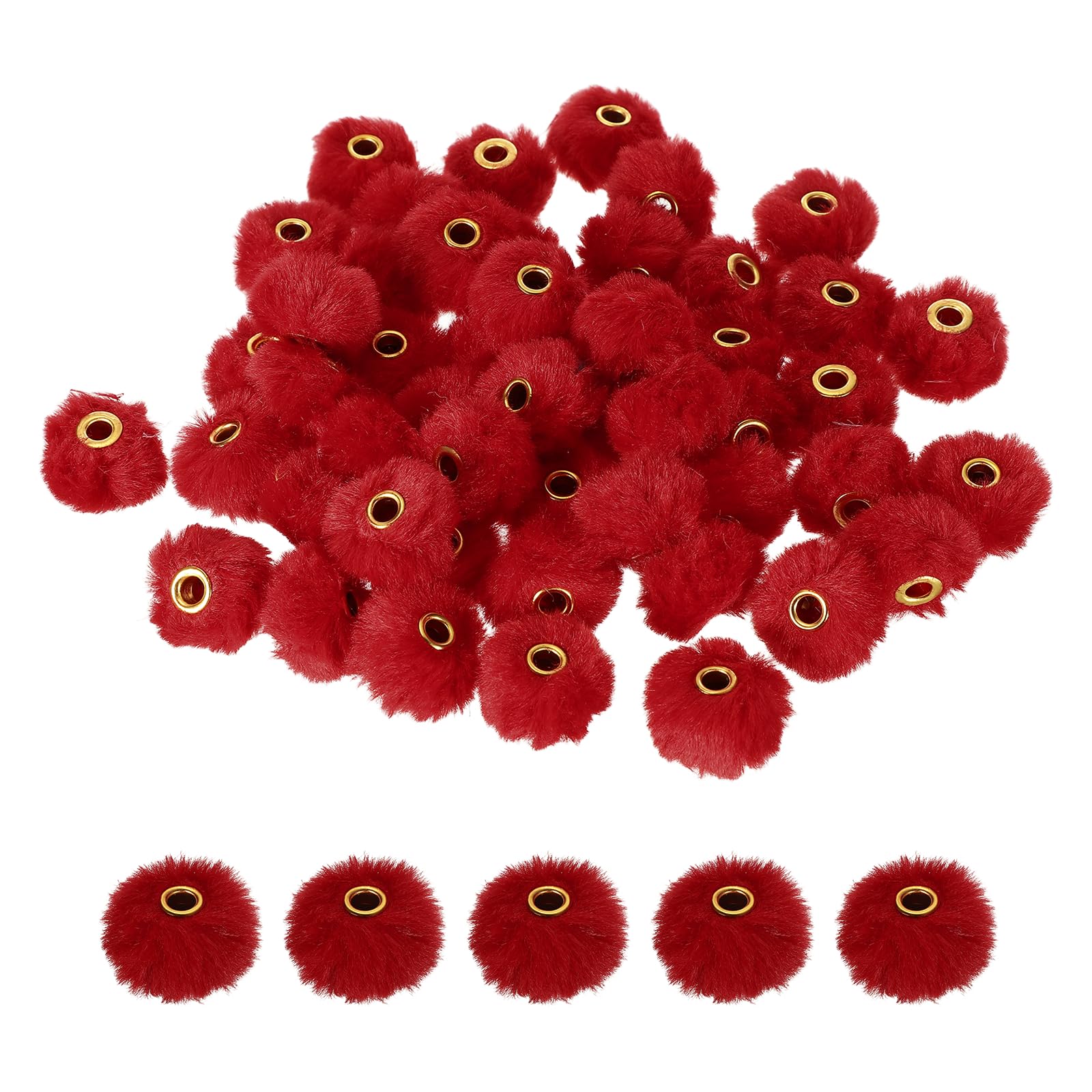 sourcing map 50Pcs Pom Pom Beads, 22 x 12.5mm Faux Fur Fluffy Fuzzy Spacers Bead with 4mm Hole, Soft Pompoms Ball for Pens Keychains Hair Accessories DIY Bracelet Jewelry Making, Wine Red