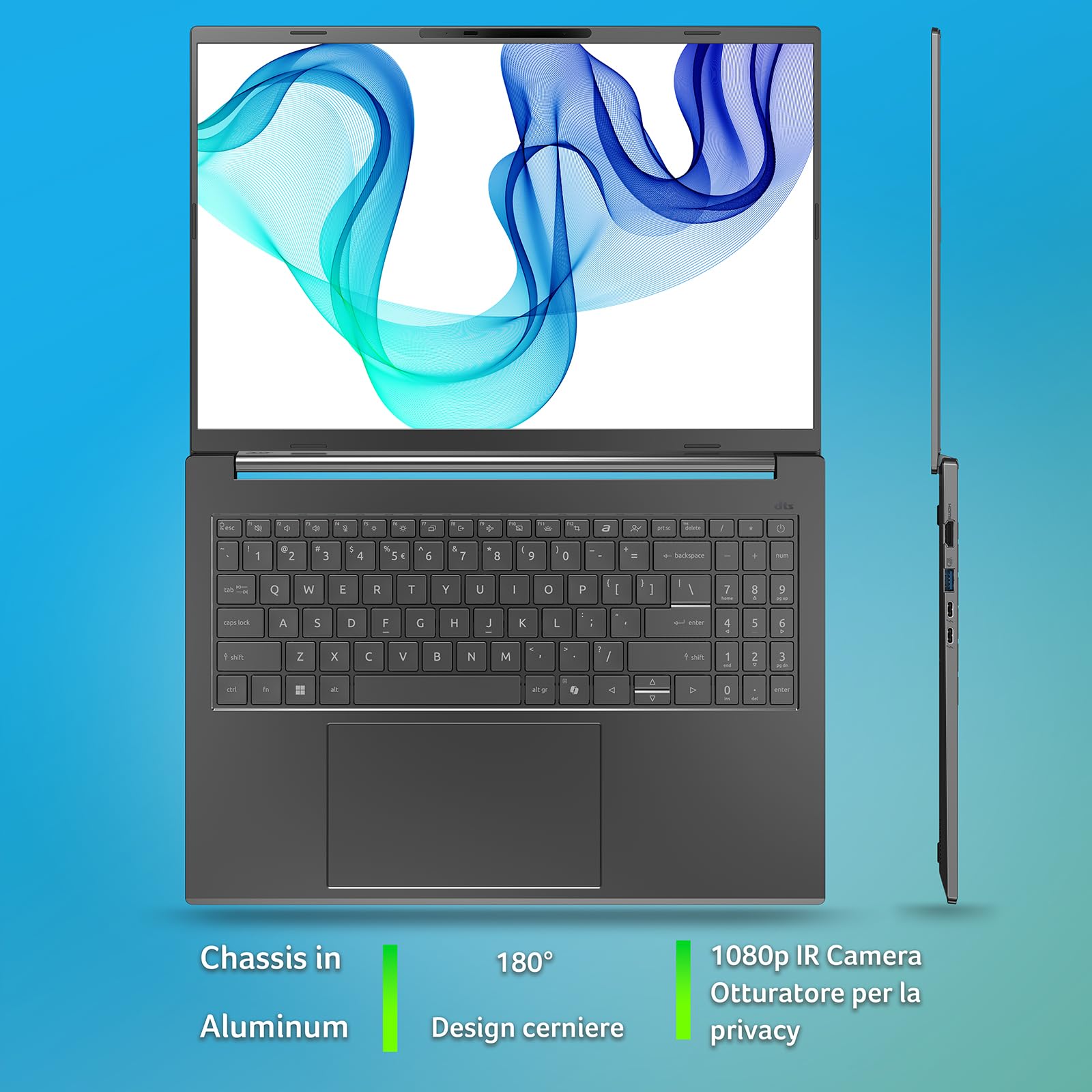 acer Aspire 16 AI Laptop | Display 16” WUXGA+ OLED | Processore Intel Core Ultra 7-256V | 16 GB RAM | 512 GB SSD | Copilot+ PC | Windows 11 | QWERTY | PC Portatile IA