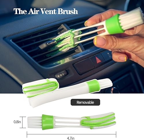 Miniatura 5 de Juego de 9 cepillos para detalles de automóvil, 9 piezas para limpiar rejillas de ventilación de automóvil, bahías de motor, tablero, ruedas, cuero