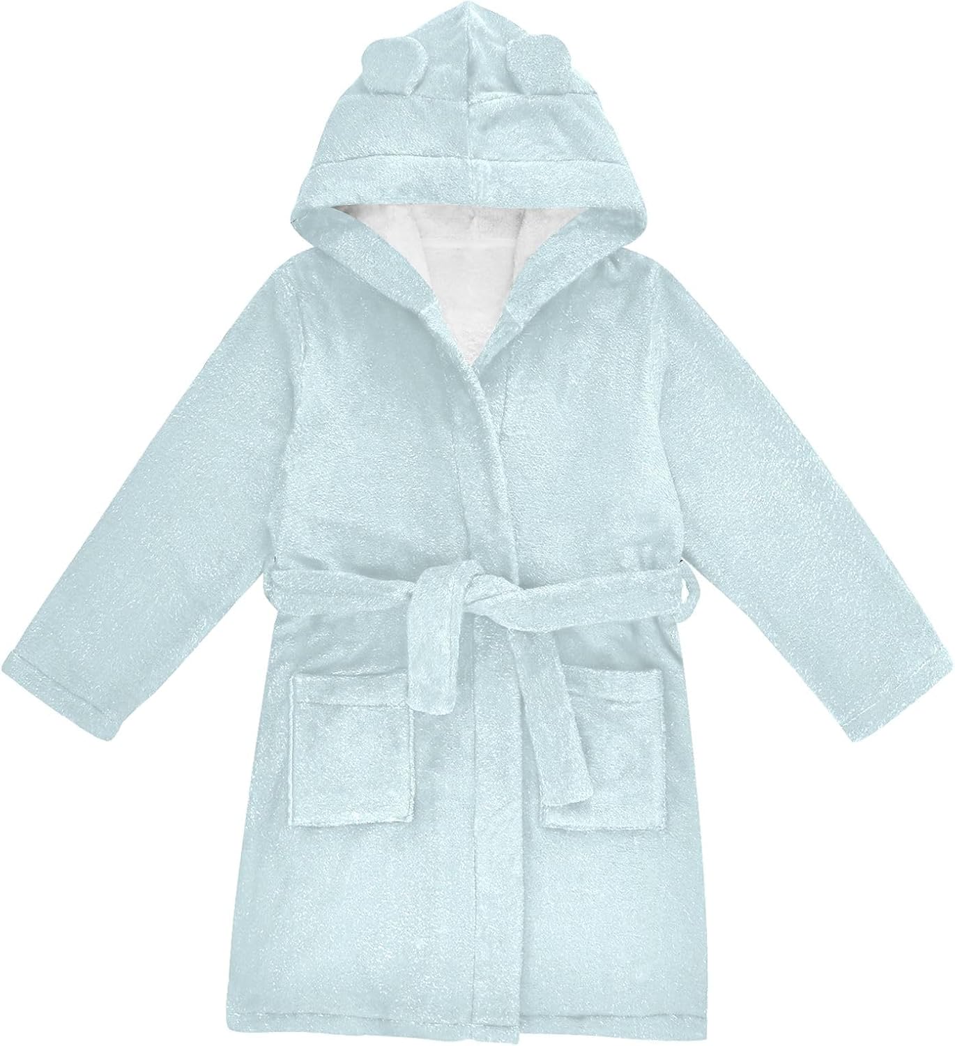 ODAWA Pale Blue Kids Bathrobe, Plush Hooded Towel Robe for Boys Girls, Soft Absorbent Swimming Bath Wrap