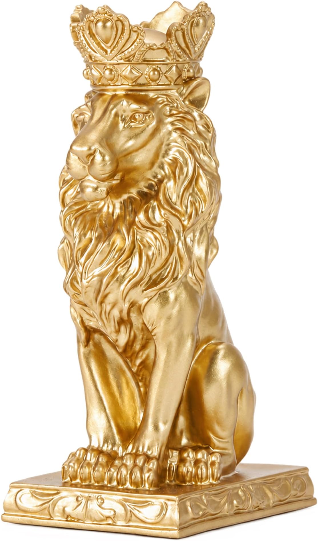 9 inch Gold Crowned Lion Statue for Home Office Shelf Decor
