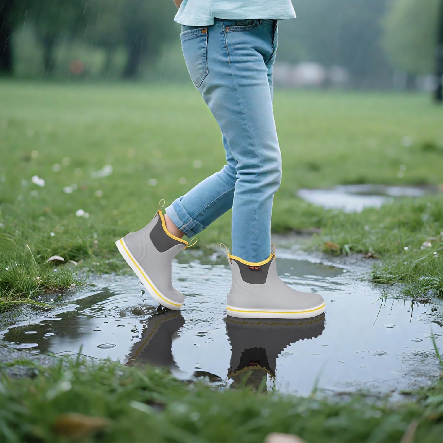 Showave Unisex-Child Ankle Rain Boots Kids Deck Boot Waterproof Lightweight Rubber Mud Booties for Boys Girls - Image 2