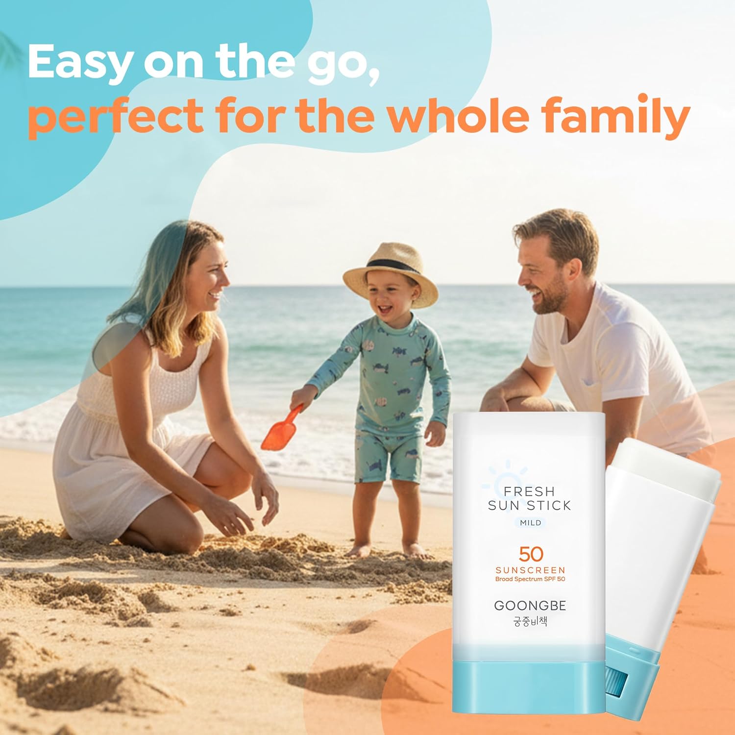 GOONGBE Fresh Sun Stick Mild SPF 50 - No White Cast Zinc Oxide Mineral Sunscreen Stick Balm - Non Greasy Soft Matte Finish - Travel Friendly for Babies, Kids & Adults - Vegan, Reef-Safe, 0.49oz.