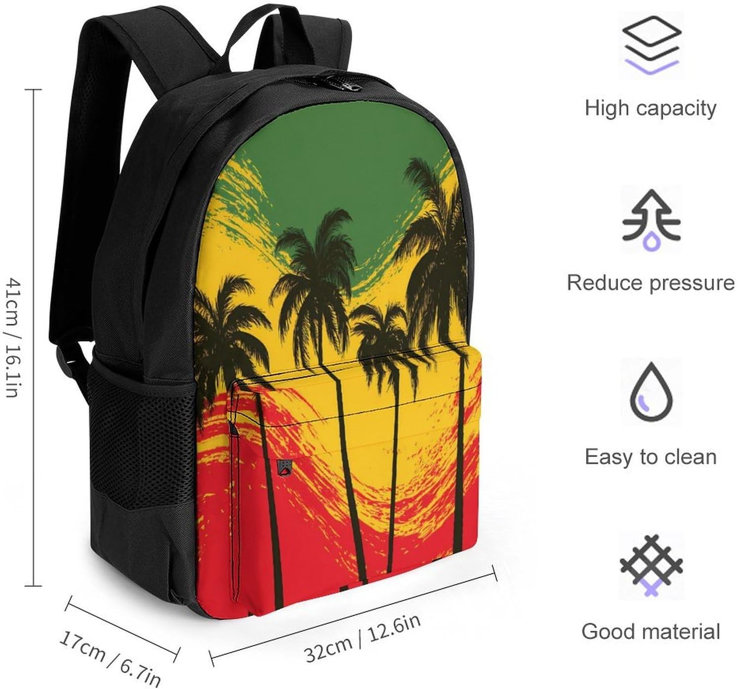 Rastafari Flag Palm Tree Backpack Lightweight Backpacks Work Bag