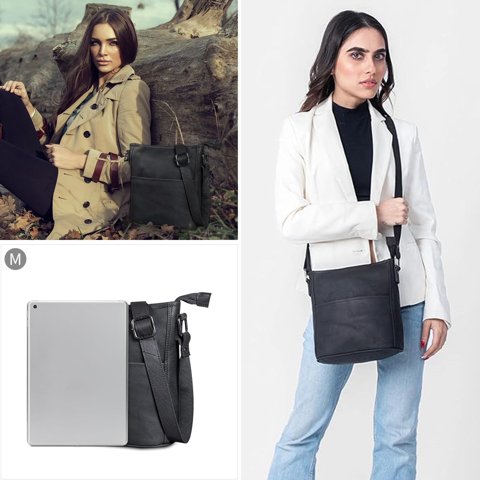 LEABAGS Borsa a mano da donna | Borsa a tracolla in vera pelle di alta qualità | Borsa a spalla | Borsa per lavoro, università, scuola e tempo libero