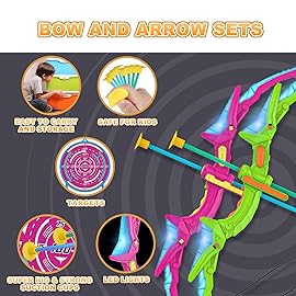 Kmuxilal 2 Pack Kids Bow and Arrow Set with LED Flash Lights, 14 Suction Cup Arrows and Standing Target-Perfect Indoor and Outdoor Archery Set Toy Gift for Boys and Girls Ages 4-12