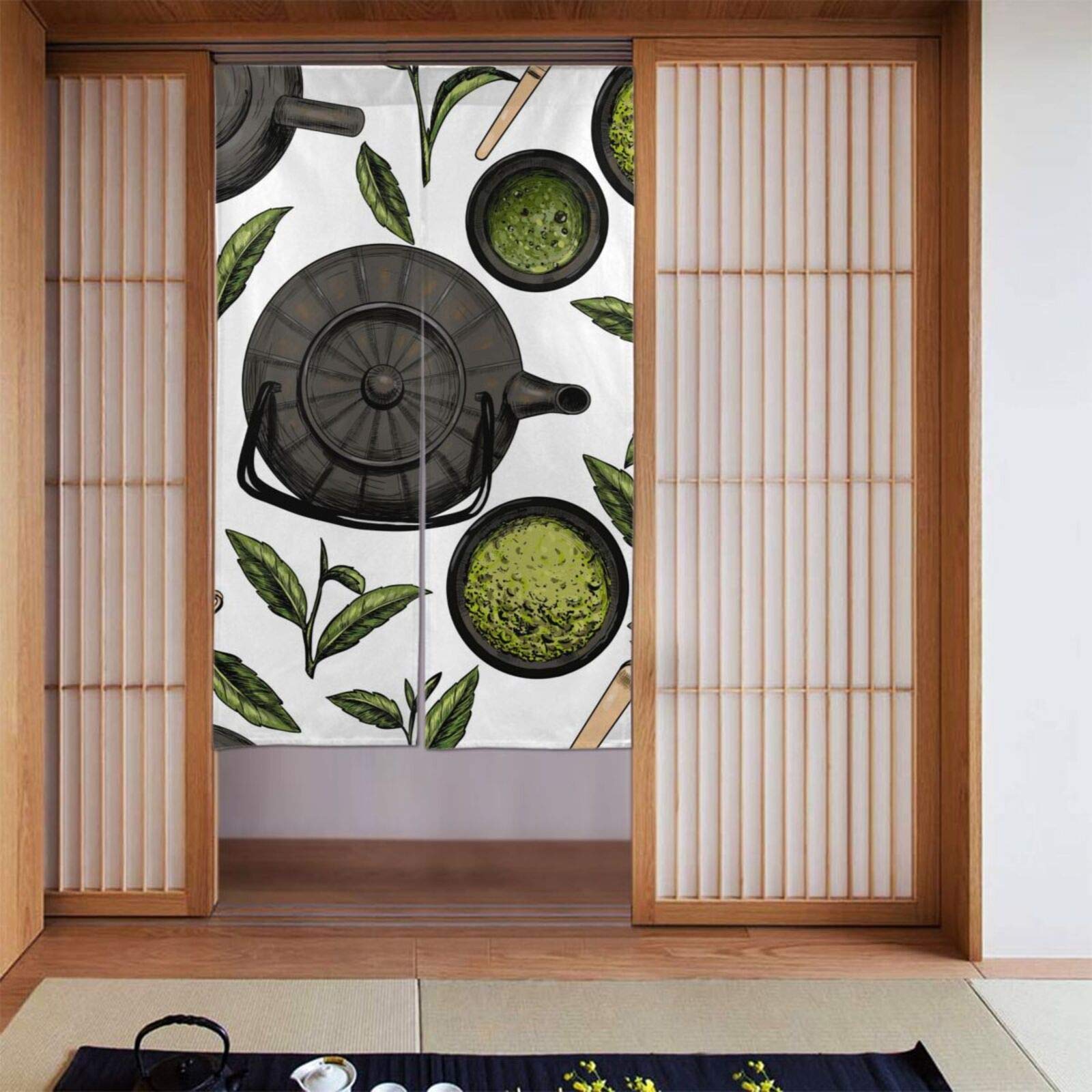 Amazon｜のれん 抹茶 茶道 日本 おしゃれ 目隠し ロング 間仕切り 暖簾 