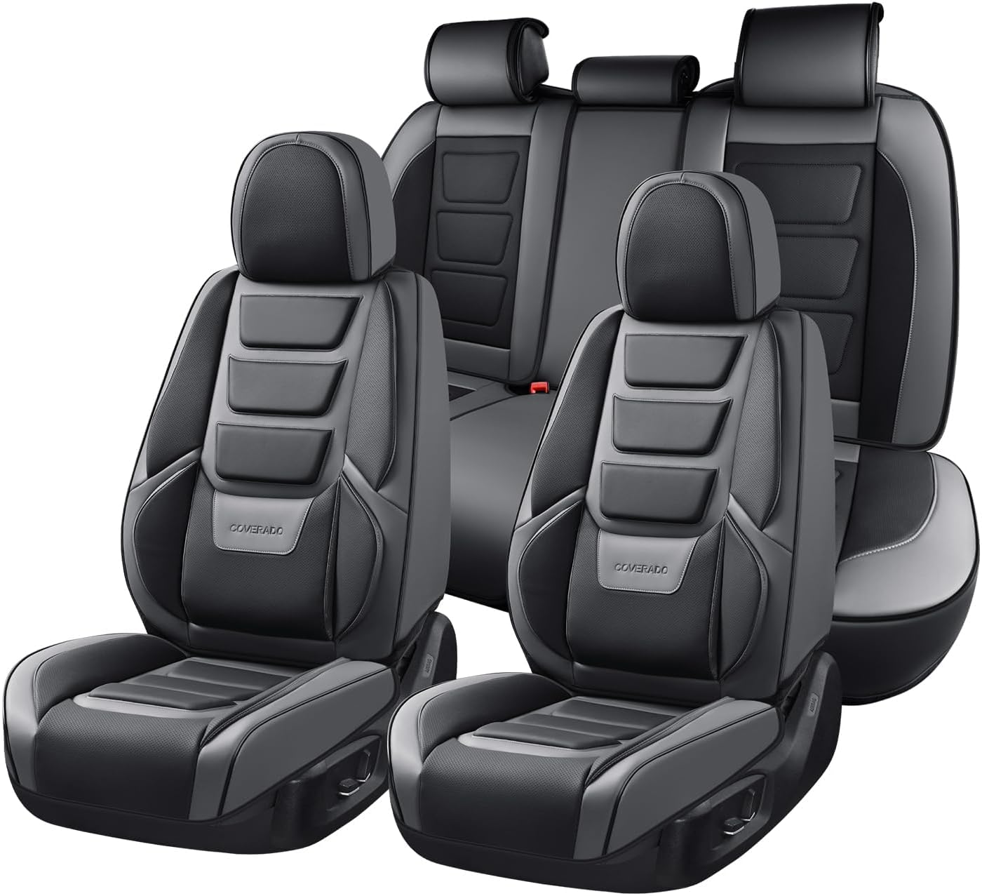 Coverado Car Seat Covers Full Set, Seat Covers for Cars, Front Seat Covers and Back Seat Cover Waterproof Leather Automotive Seat Cover Universal Car Interior Protectors Cushion for Most Cars