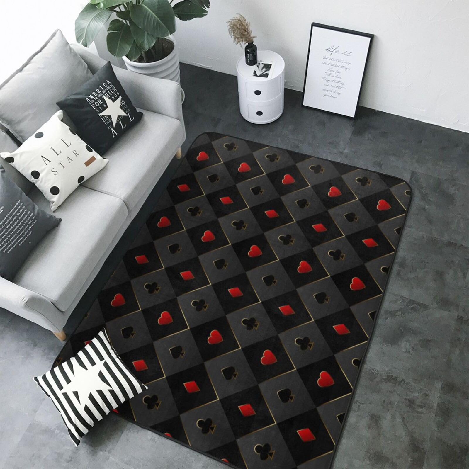 Tapis de chambre lavable motif poker rouge pour effacer facilement toutes les taches