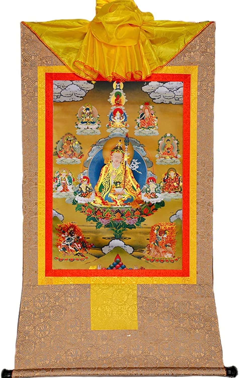 VHKJewE Padmasambhava Buddhist Thangka Brocade Art Print Tibetan Tapestry for Altar(Bruin,M)