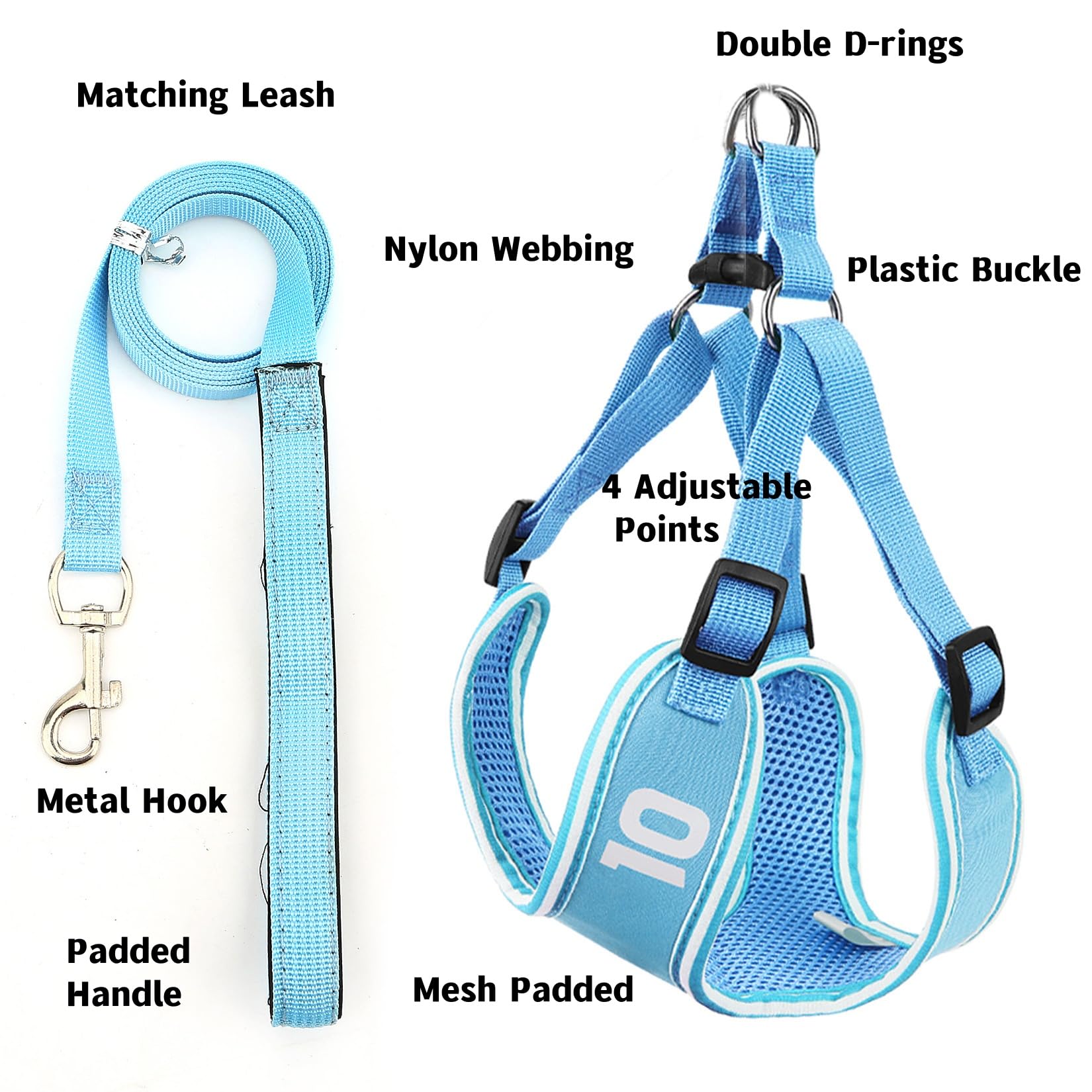 Ranphy Step-in Harness and Leash Set for Small Medium Dog No Pull Cat Harness Escape Proof Soft Mesh Padded Adjustable Reflective Outdoor Walking Puppy Sport Vest,Blue,S