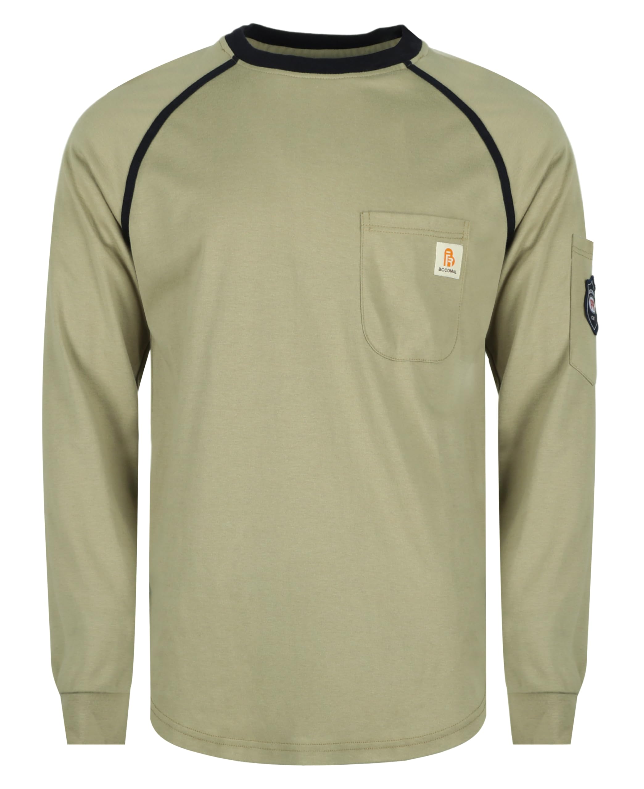 Bocomal Men's Kahki Fr Shirts For 5.5Oz Light Weight For Summer Crew And Short Sleeve Flame Resistant/Fire Retardant Shirt, Medium