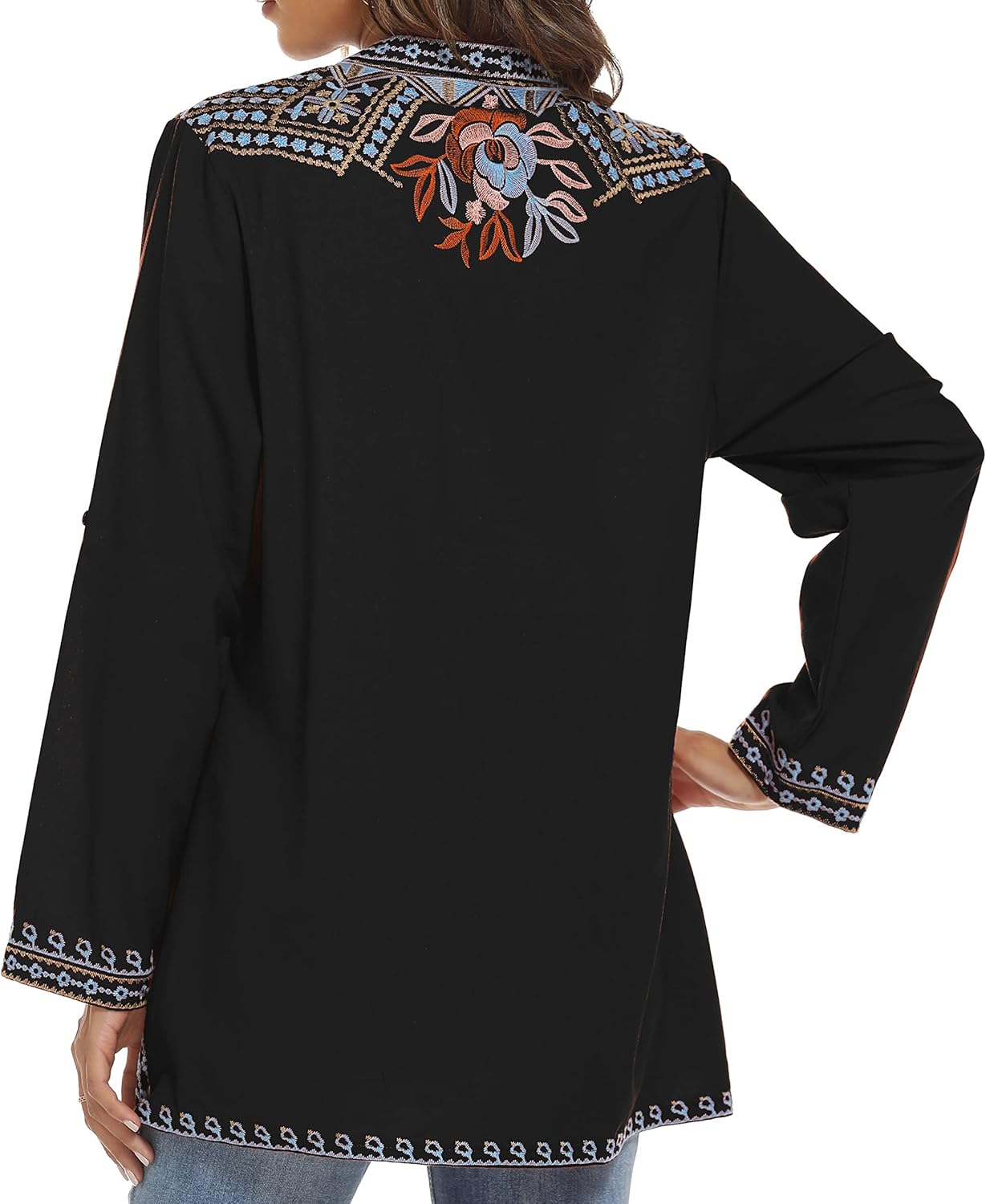 LauraKlein Mexican Shirts for Women Summer Casual Embroidered Tops Ladies Button Down Tops Peasant Tunic Loose Blouse - Image 4