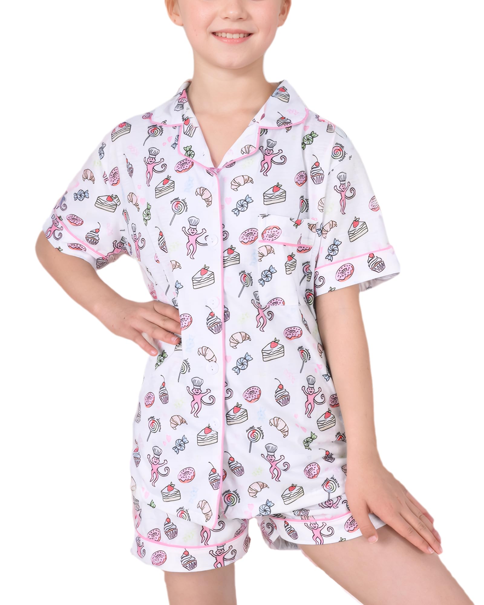 Girls Pajamas Sets, Kids Monkey Button Down Sleepover Loungewear