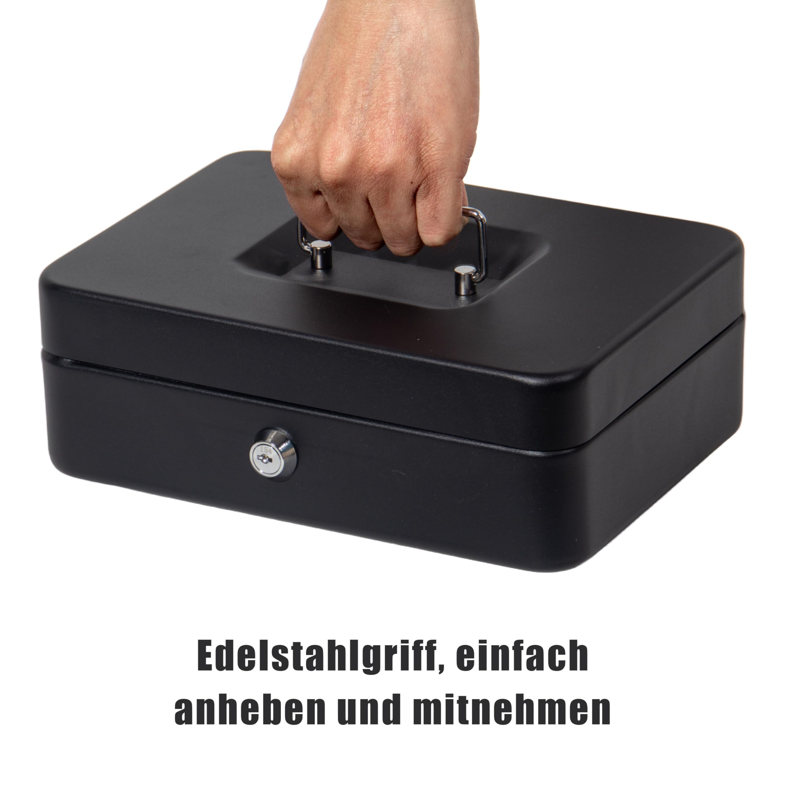 GREELUE Geldkassette mit münzzählbrett, 25 * 18 * 8.5 CM, Kasse Abschließbar, Cash Box Groß, Spardose, Geld organizer (Schwarz-25cm)