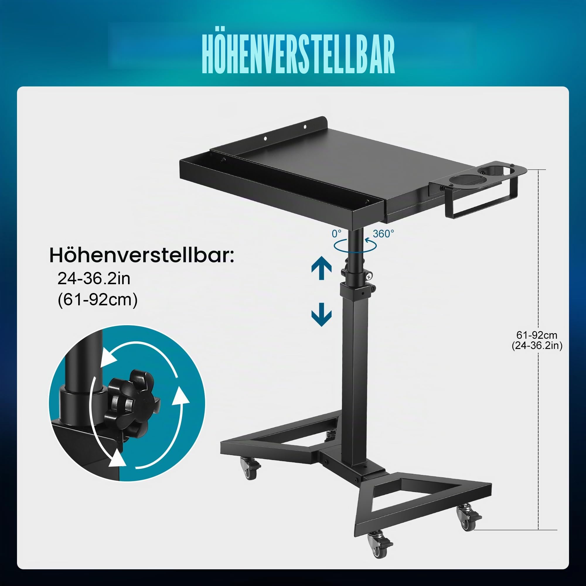 Poarmeey Salon-Tablettwagen mit ausziehbarer Werkzeugablage, Tattoo-Rollwagen höhenverstellbar