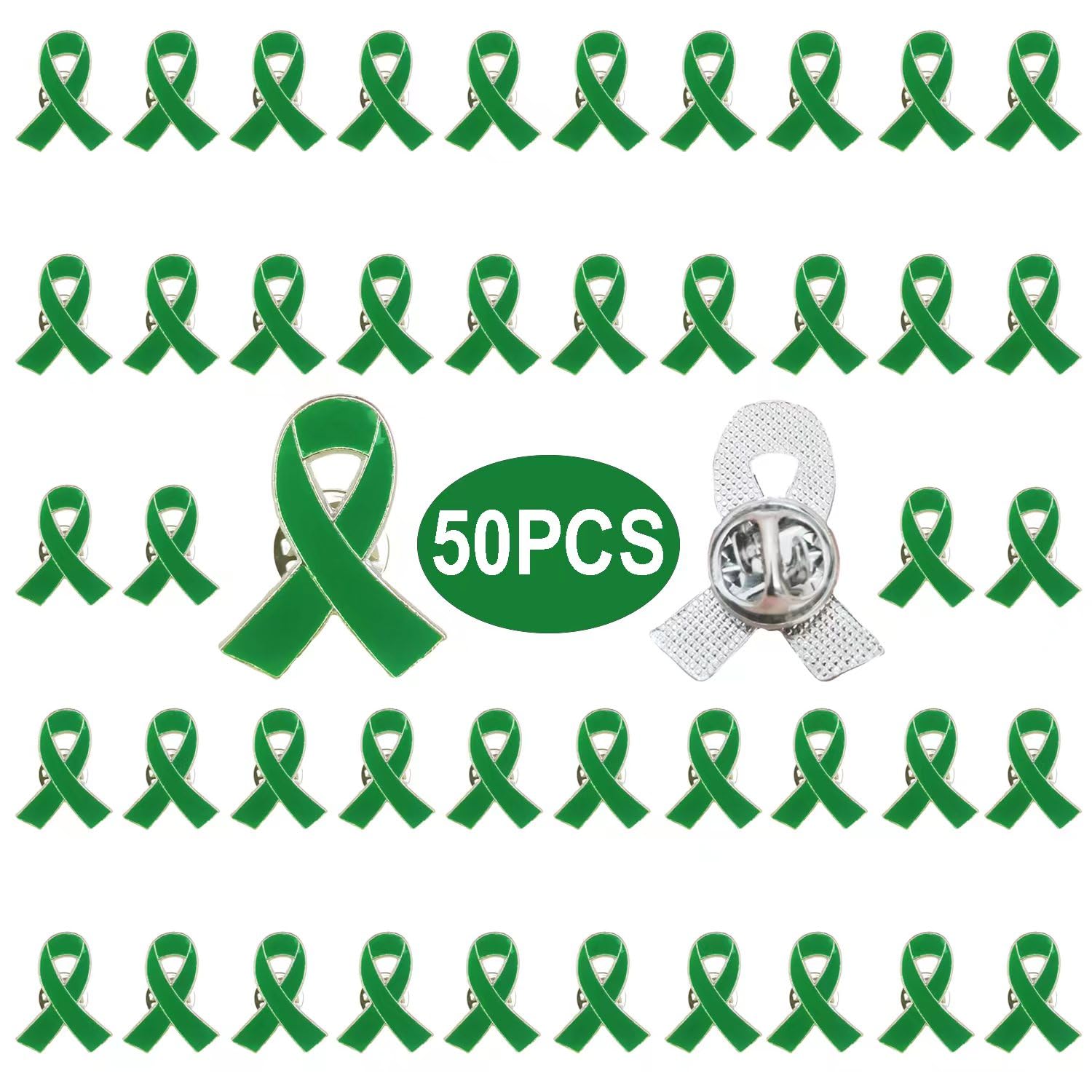 50 Pieces Green Ribbon Pins Green Awareness Lapel Brooches for Mental Health Environment Issue Liver Cancer Awareness