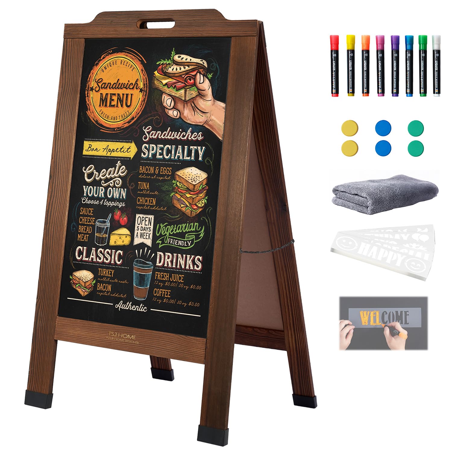 Magnetic Portable A-Frame Chalkboard Signs, 40" × 20", Brown