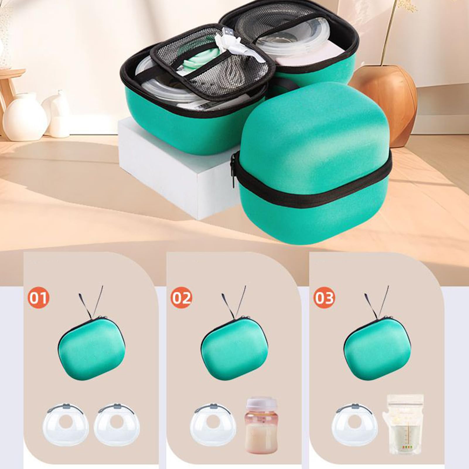 Sac de tire-lait portable | Étui de rangement pour pompage, sac de tire-lait portable avec compartiments pour soins infirmiers, travail, hôpital, extérieur, avion, voyage, Vert, Reportez-vous à la
