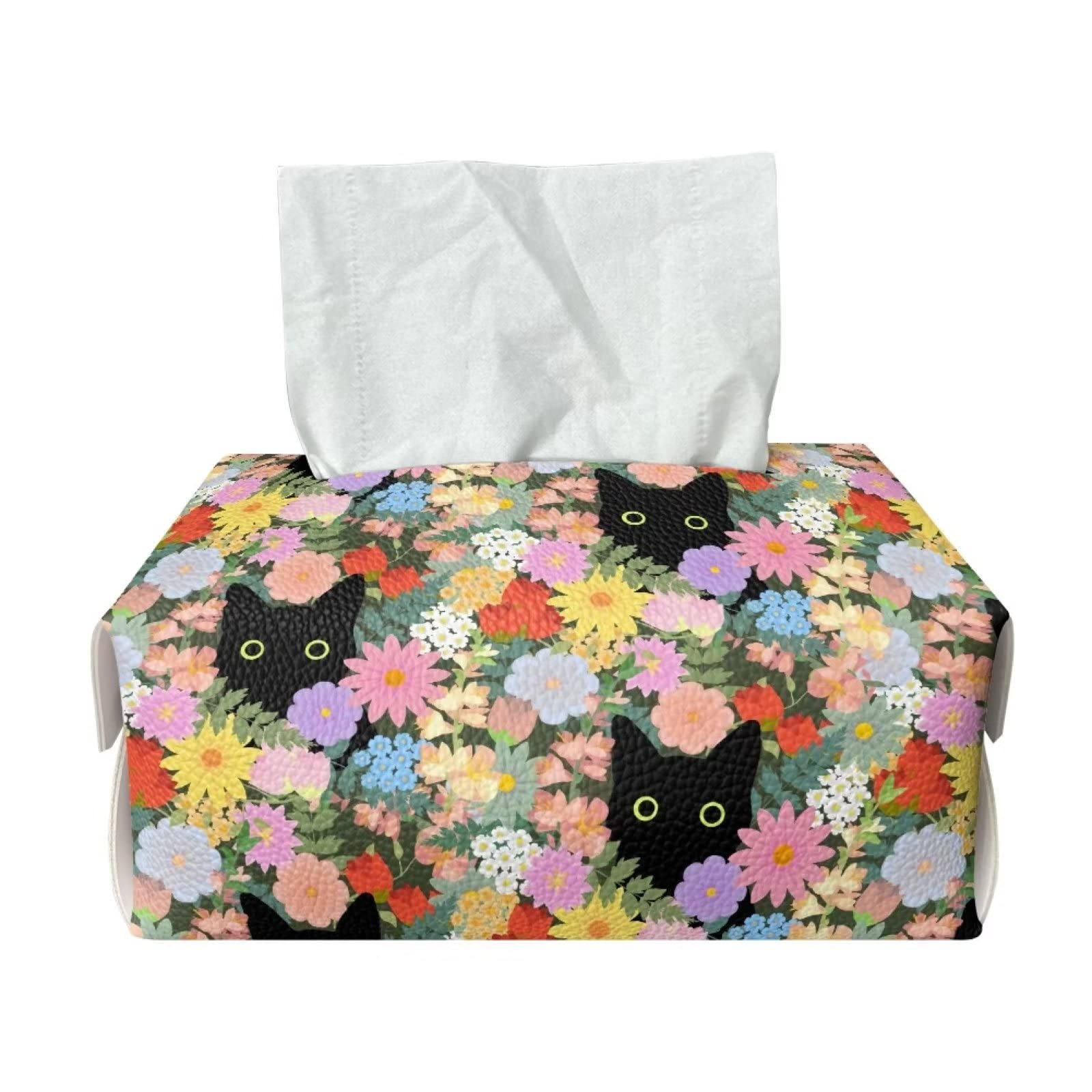 Copri Scatola Fazzoletti In Pelle PVC Con Fiori E Uccellini – 13,2 Cm Quadrato – Porta Fazzoletti Da Tavolo E Bagno