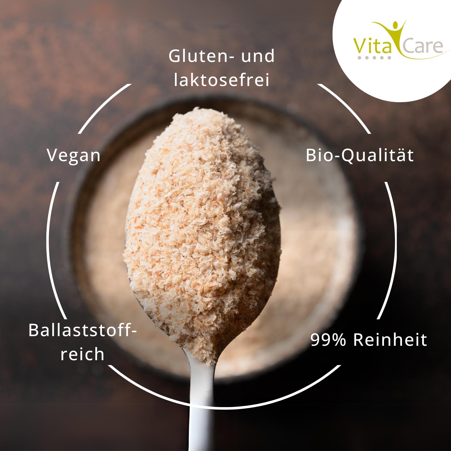 VitaCare, Cáscaras de Psyllium, Ricas en Fibra, Veganas y Sin Gluten, Favorecen la Digestión, Sin Sabor, 500 g
