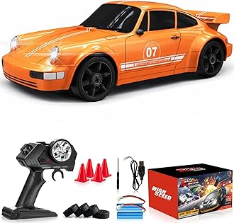 Remote Control Car RC Drift Car 2.4GHz 1:24 4WD 15KM/H High Speed Racing Sport Car with LED Lights Drifting Tire Racing Sport Toy for Adults Boys Girls Kids Gift 2Pcs Rechargeable Batteries