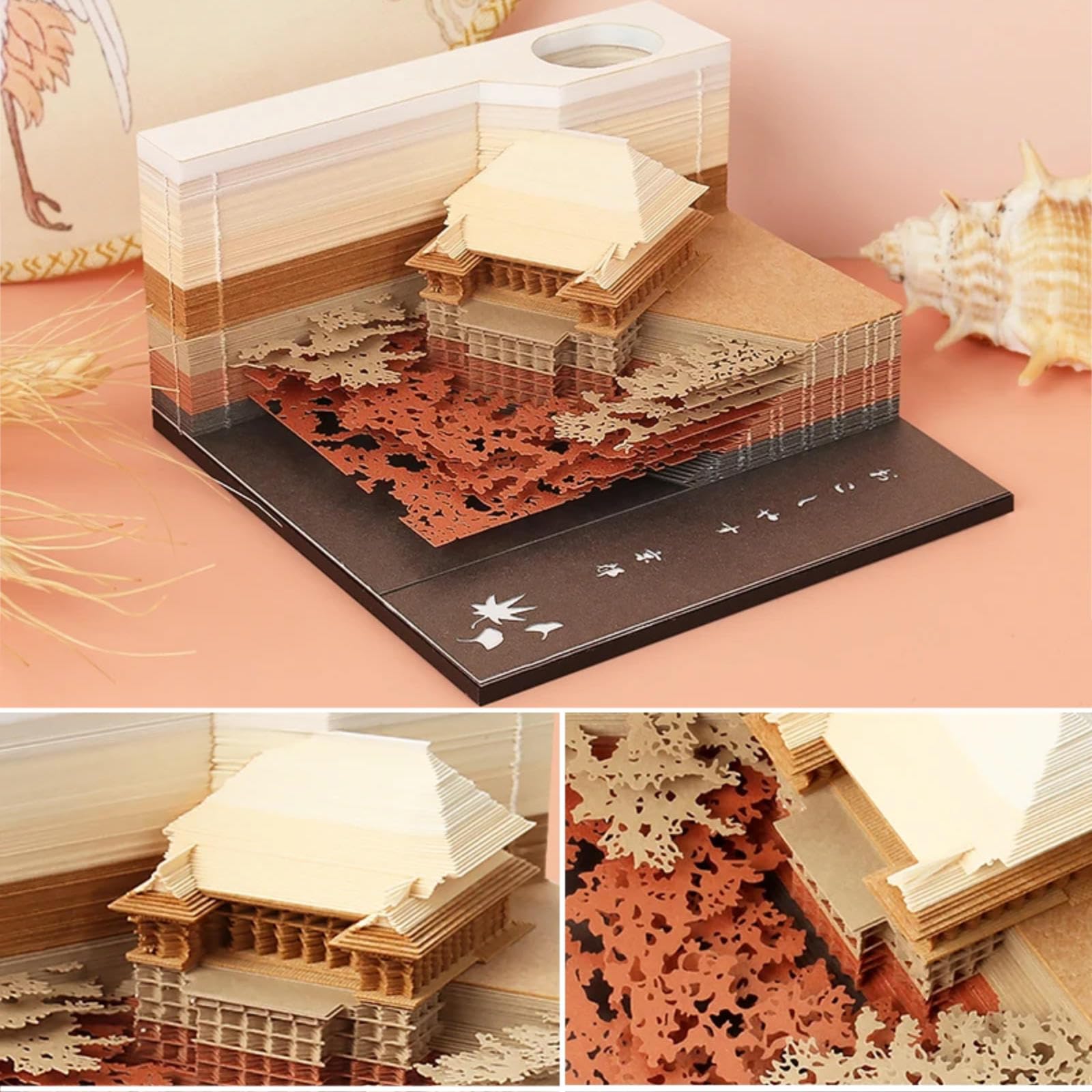 Bloc de notas 3D, bloc de notas 3D, notas adhesivas artísticas, 3D Kiyomizu Templo de papel, escultura de papel, bloc de notas artísticas, notas no pegajosas, bloc de notas de arte 3D, decoración