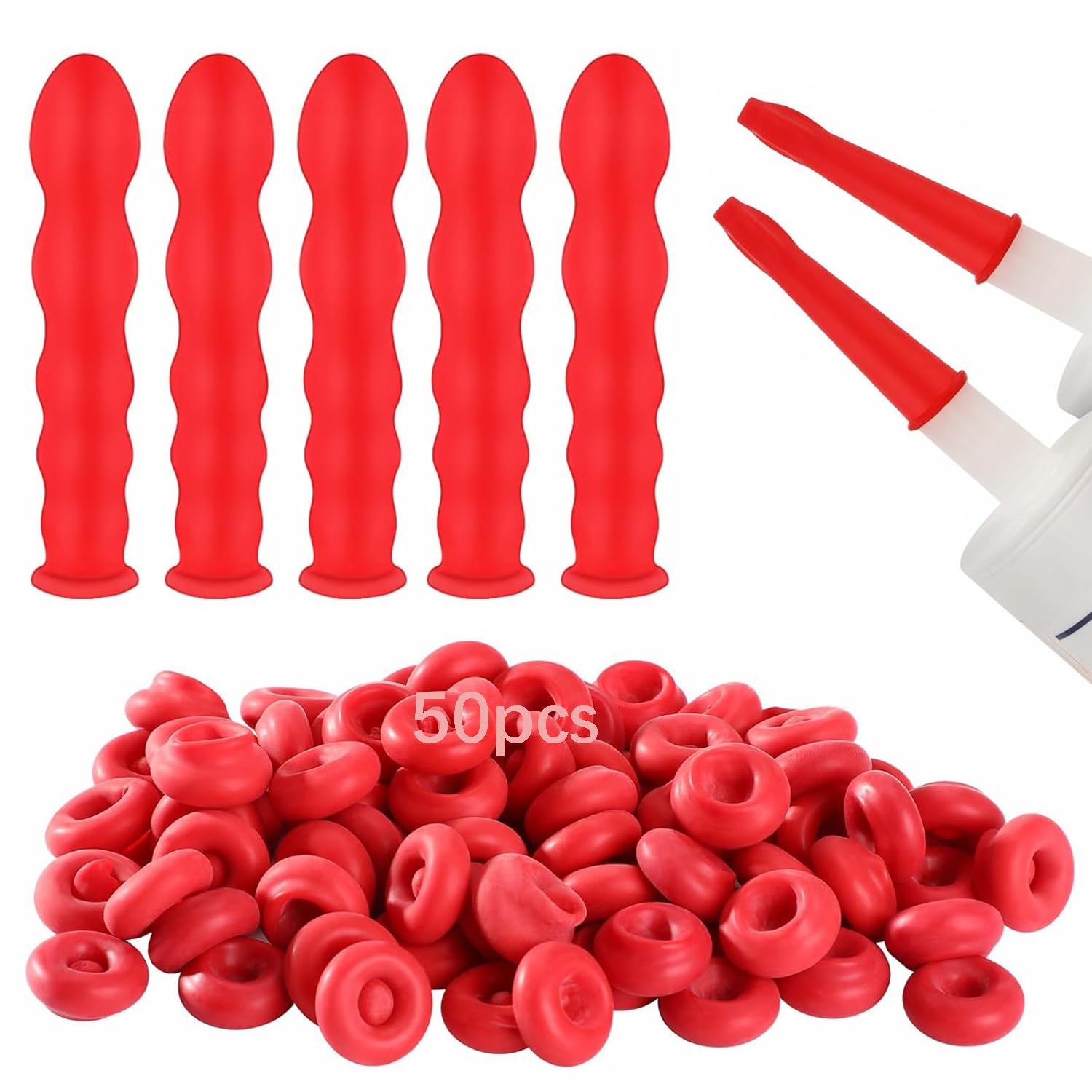 UTMACH 40 stuks afdichten dop rode latex afdichtingsmondstukken deksel hersluitbare siliconen spuit beugel caulk saving cap voor siliconen spuitbus spuitmond cartridge tips